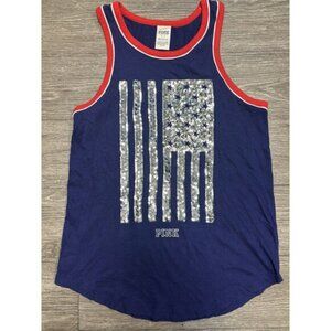 Victoria's Secret PINK Sequins Patriotic Flag Tank Top Size Small White Red Blue